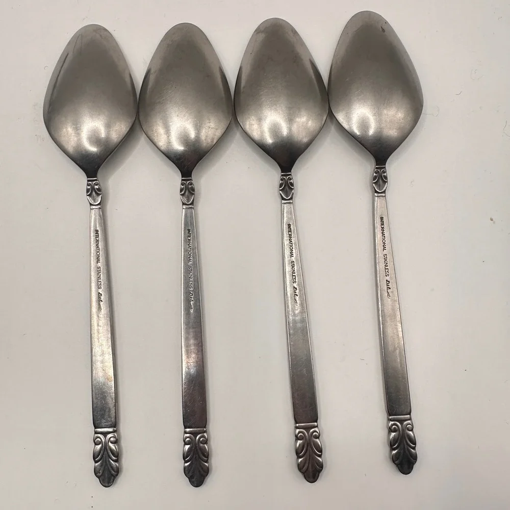 International Stainless Deluxe Norse Oval Soup Spoons Set of 4 Silverware Flat